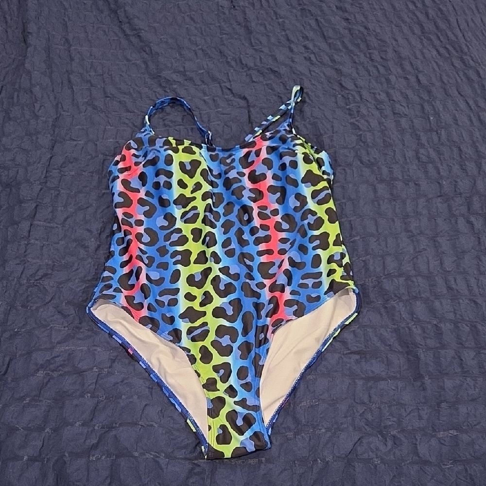 Colorful Neon Leopard One-Piece Swimsuit Size 1X!
